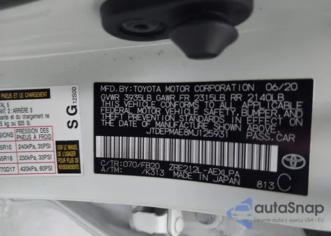 2021 Toyota Corolla Le из США, поврежденный, VIN JTDEPMAE8MJ125931